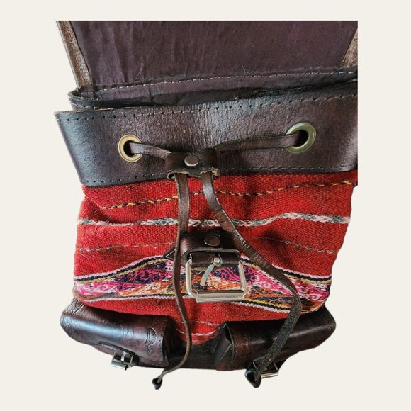BOLIVIA GENUINE LEATHER Rainbow Woven BOHO Textile BackPack main image 11